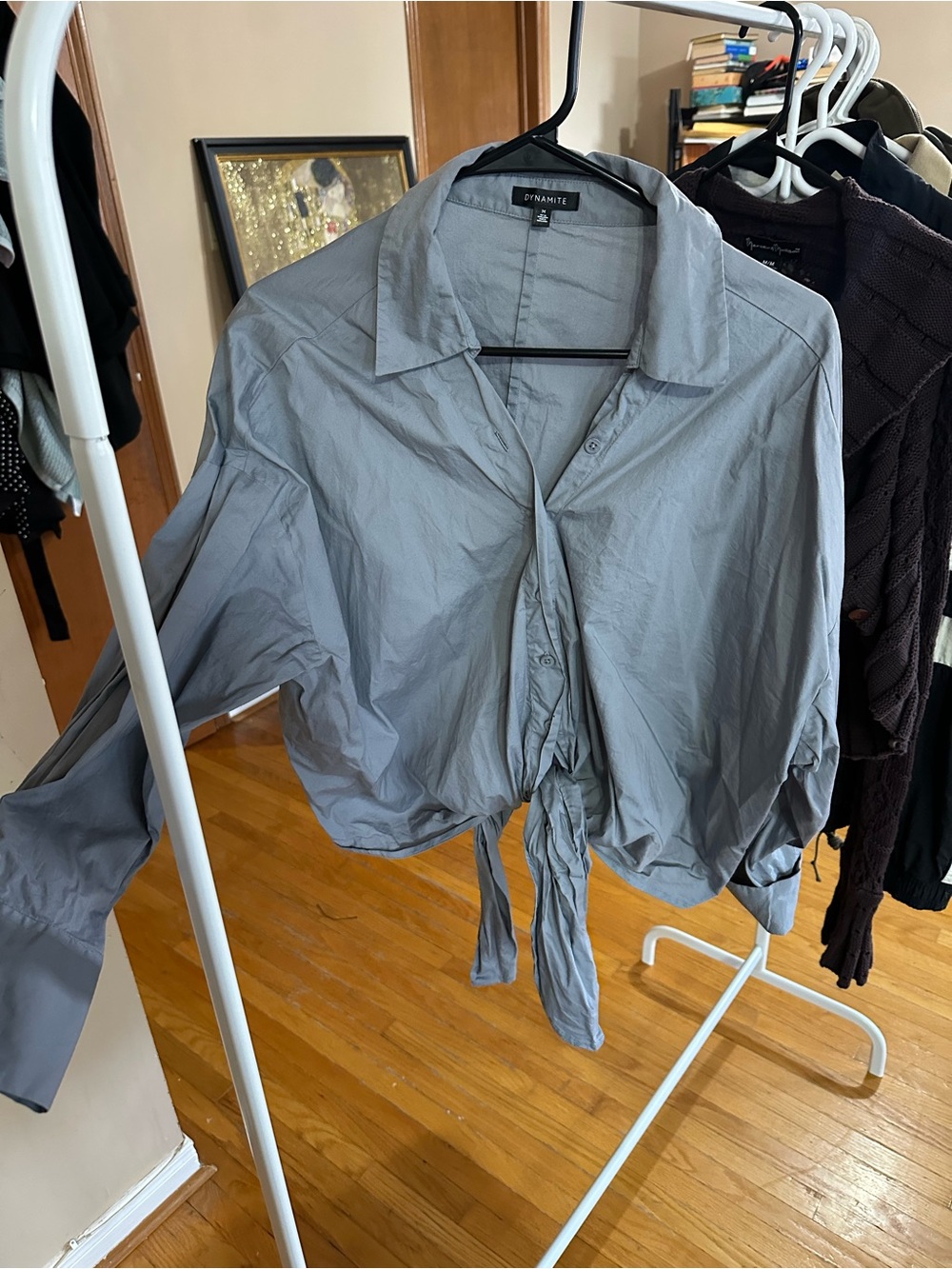 Dynamite Light Gray Tie-Front Button Down Shirt
